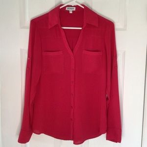 Hot Pink Fuchsia Pink Express Portofino Shirt Convertible Sleeve Women’s Small